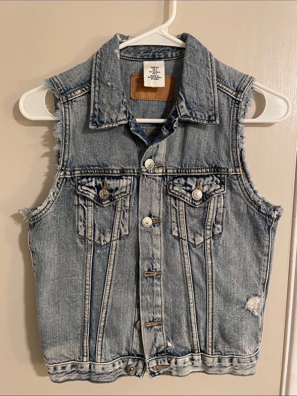 H&M Women’s Light Blue Distressed Denim Vest - Unbranded